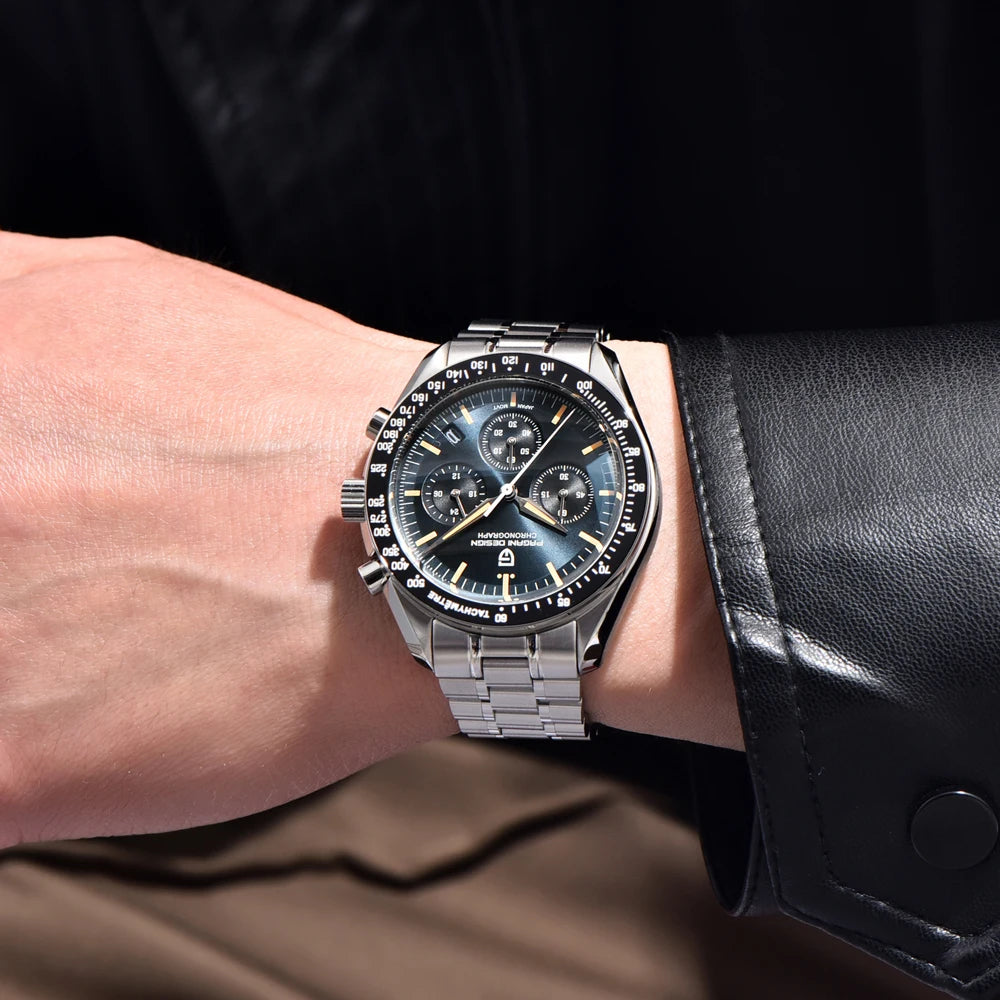 PAGANI DESIGN 2026 New Moon Herrenuhren, Luxus-Quarzuhr für Herren, VK63, Chronograph, AR-Saphirspiegel, Keramiklünette, leuchtend