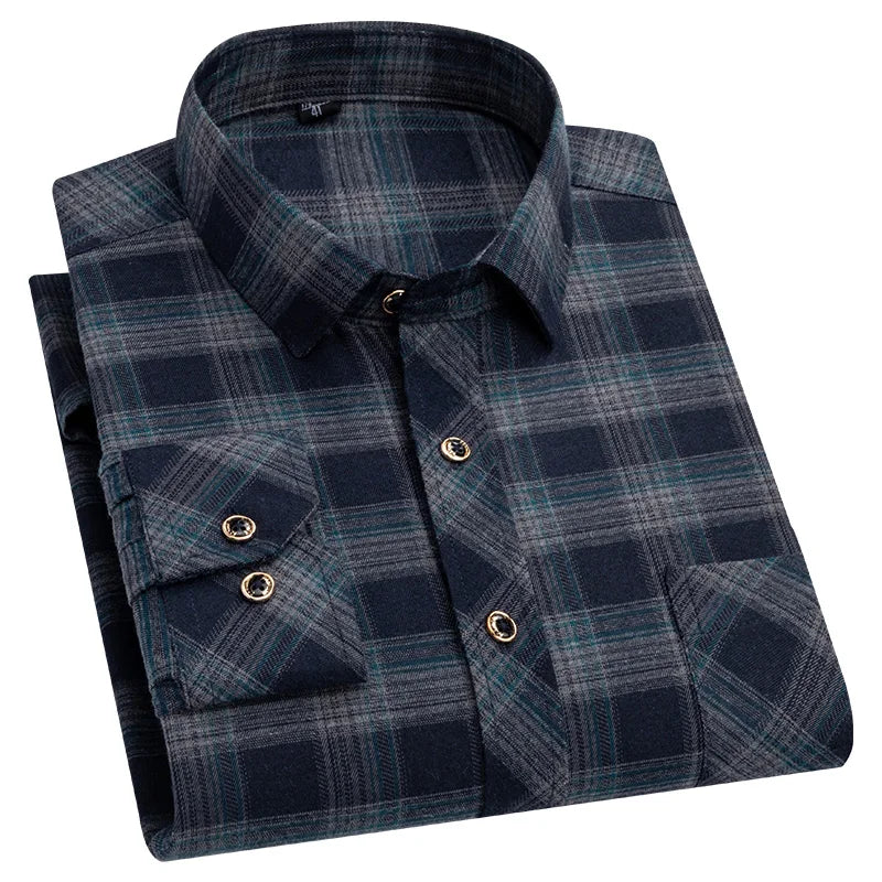 M-6XL Herren Flanell hemden aus reiner Baumwolle Langarm Single Pocket Casual Plaid dicke weiche gemütliche gebürstete Hemden Bluse Männer Kleidung