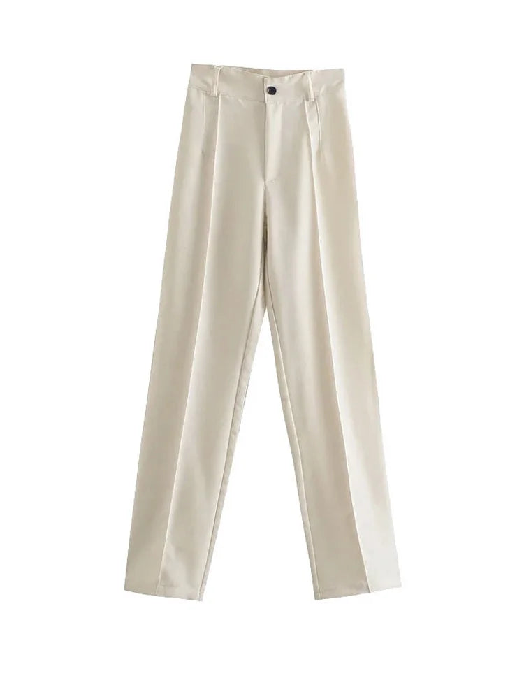 Frauen Chic Mode Büro Tragen Gerade Hosen Vintage Hohe Taille Zipper Fliegen Weibliche Hose Mujer