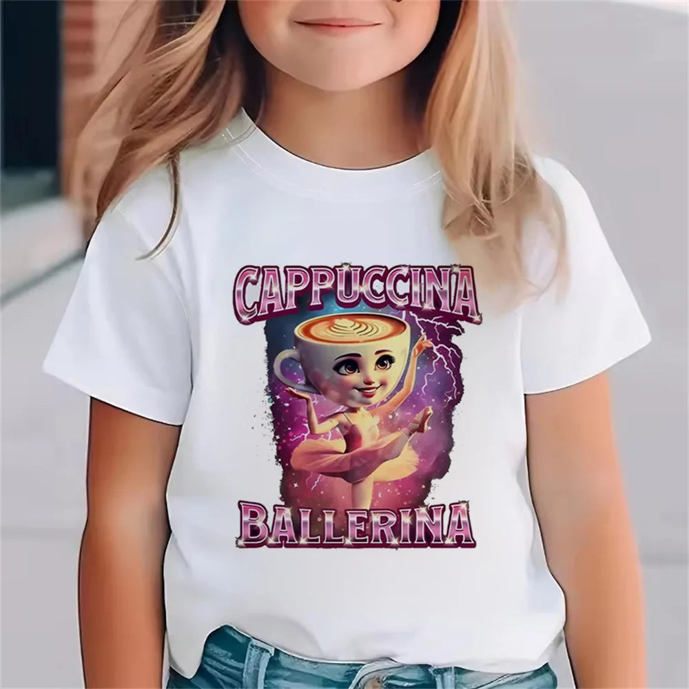 Italienische Brainrot Tiere Kinder Tung Tung Sahur Kurzarm Tops für Kinder Lustige Meme T-Shirt Sommerkleidung