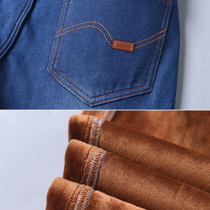 Männer Neue Mode Winter Warme Jeans Männlichen Fleece Gefüttert Verdickte Denim Hosen Lose Gerade Bequeme Casual Schwarz Blau Hosen
