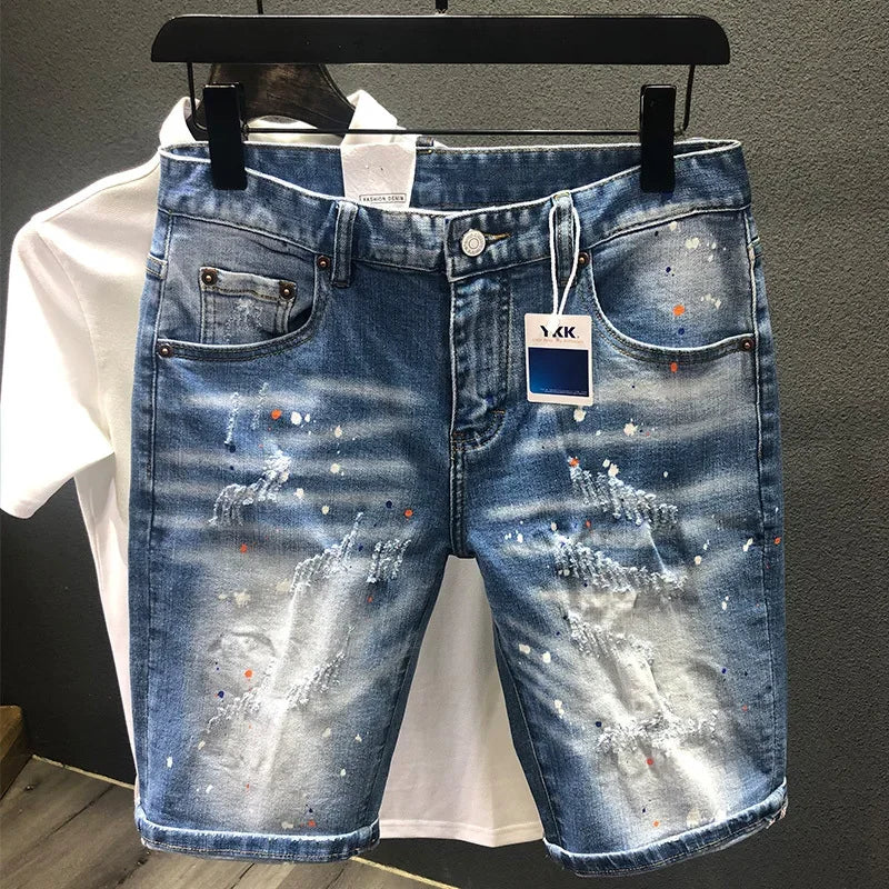 Männer Mode Denim Shorts Löcher Jeans Neue Sommer Männlichen Blau Zerrissene Jeans Shorts Hohe Qualität Mann Gerade Fit Denim Shorts größe 38