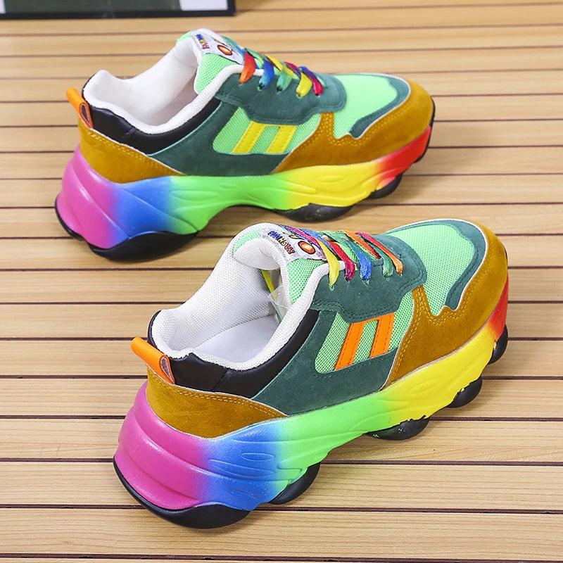 Mode Regenbogen Sport Schuhe Frauen Trainer Schuhe Plattform Atmungs Turnschuhe Frauen Jogging Schuhe Chaussure Femme Sport