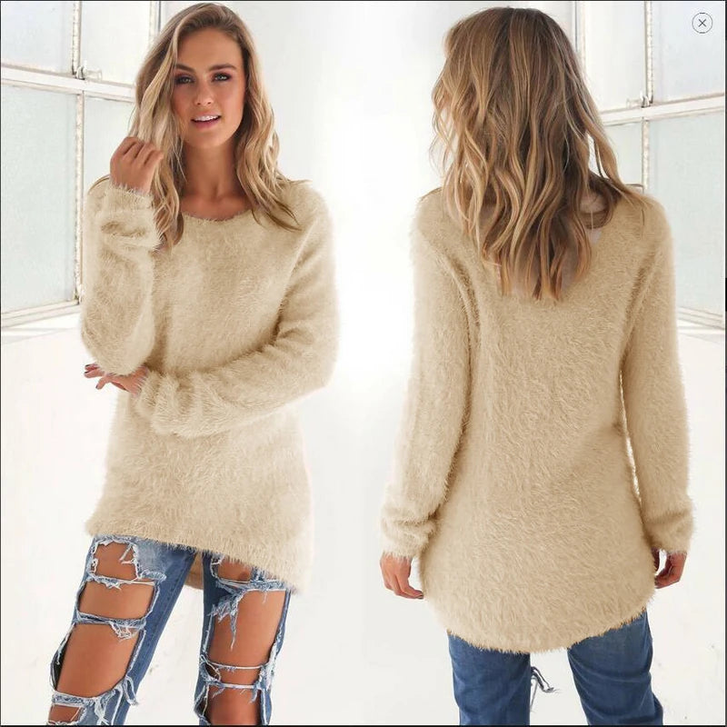 2026, Plus Größe Frauen Warme Pullover Einfarbig O Hals Lose Gestrickte Pullover Lange Pullover Casual Bluse Dame Oversize Kleidung
