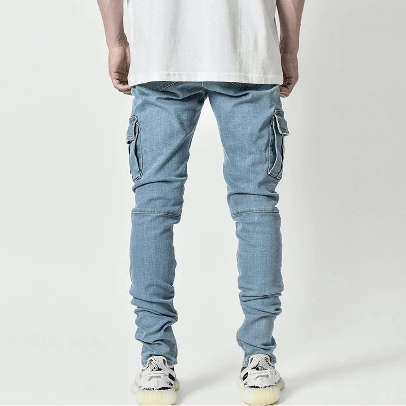 Jeans Männer Hosen Wash Feste Farbe Multi Taschen Denim Mittlere Taille Cargo Jeans Plus Größe Fahsion Casual Hosen Männlichen Täglich tragen