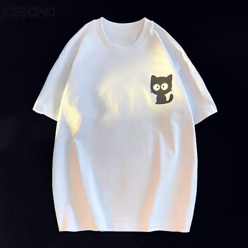 Weibliche Casual Druck Oansatz Kurzarm T-Shirt 2025, Neue Sommer Trend Alle-spiel Lose Cartoon Pullover Top T Frauen kleidung