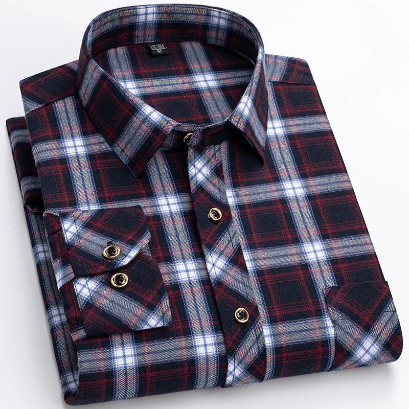 M-6XL Herren Flanell hemden aus reiner Baumwolle Langarm Single Pocket Casual Plaid dicke weiche gemütliche gebürstete Hemden Bluse Männer Kleidung