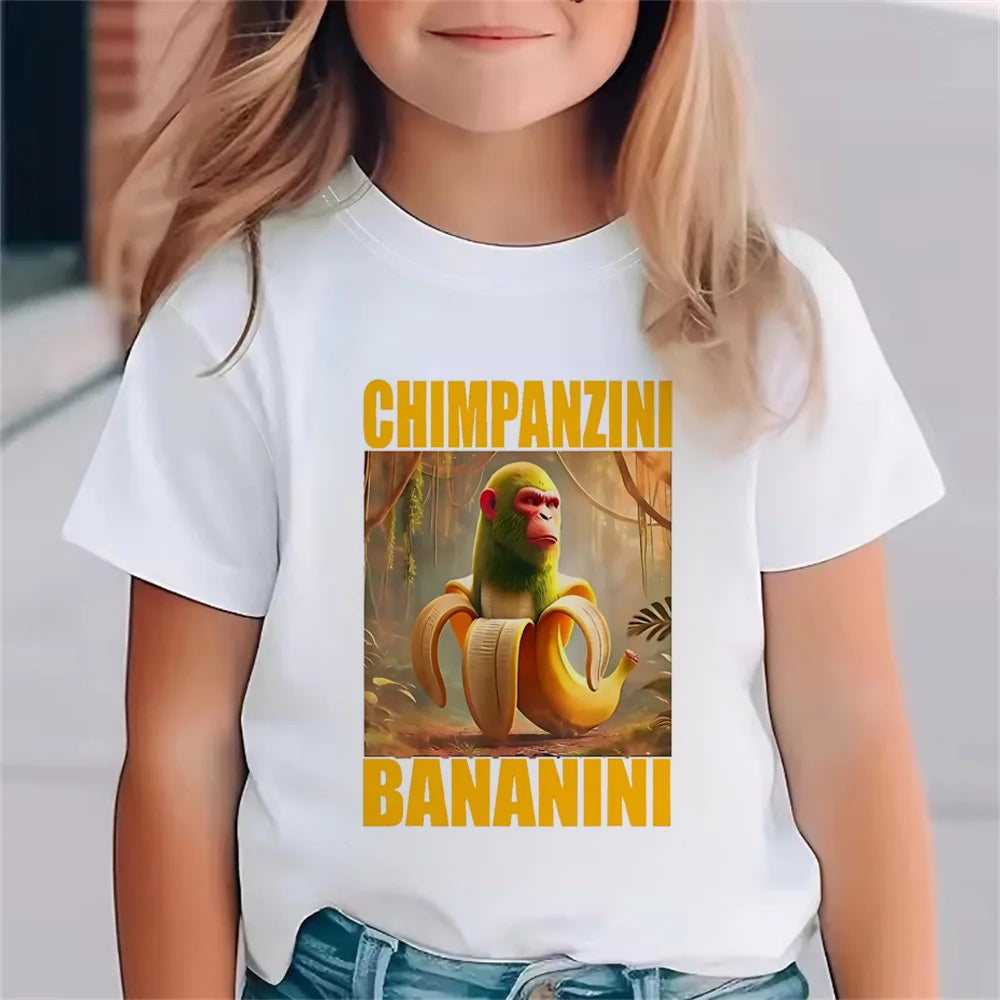 Italienische Brainrot Tiere Kinder Tung Tung Sahur Kurzarm Tops für Kinder Lustige Meme T-Shirt Sommerkleidung
