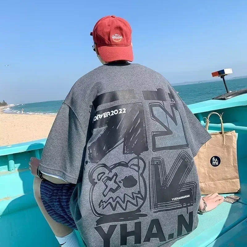 M-8xL Frühling männer T-shirt Kurzarm Cartoon Graffiti Druck Männlich Weiblich Alphabet