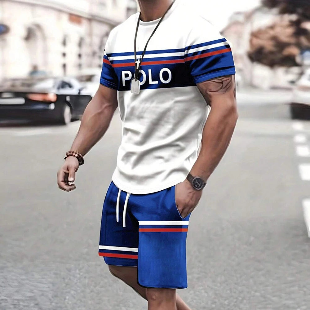 Modische neue Herren-Sportbekleidung, kurzärmelige Shorts, Anzug, lässiges T-Shirt, Shorts-Sets, Retro, kühl, atmungsaktiv, Sommer, zweiteiliges Set