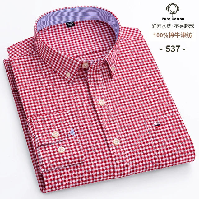 S-6XL Oxford-Hemden für Herren, langärmelig, reine Baumwolle, einfarbig, gestreift, Freizeit, bestickt, Pferd, Streetwear, Business, einfarbig, Büro, 6XL