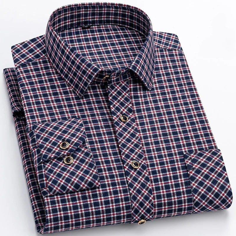 M-6XL Herren Flanell hemden aus reiner Baumwolle Langarm Single Pocket Casual Plaid dicke weiche gemütliche gebürstete Hemden Bluse Männer Kleidung