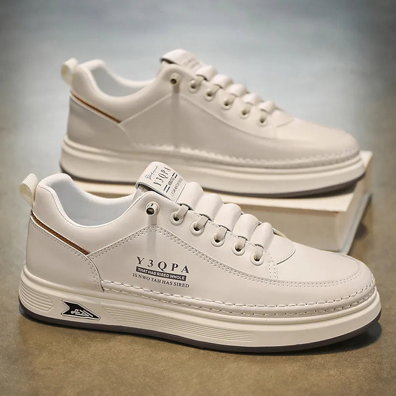 Leder-Freizeitschuhe für Herren, atmungsaktive weiße Turnschuhe, modische Fahren, Wandern, Tennisschuhe für Herren, italienische Büro-Flats-Schuhe