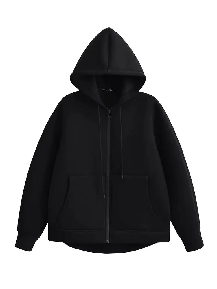 Herbst Frauen Grau Jacke Mit Kapuze Langarm Große Tasche Zipper Jacke Mantel Frau Lose Beiläufige Oberbekleidung Mantel Tops