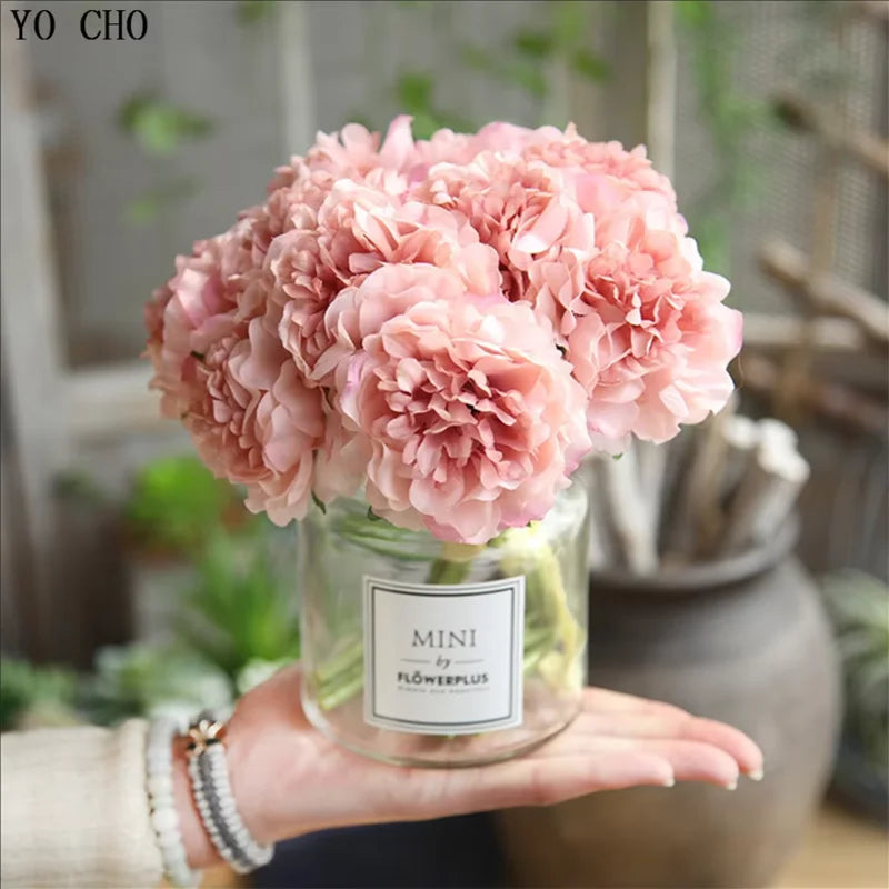 5-köpfe Pfingstrose, künstliche Seidenblumen, künstliche Pfingstrosen, Hochzeitsstrauß für die Braut, künstliche Blumen, Bündel für Wohnzimmer für Heimdekoration