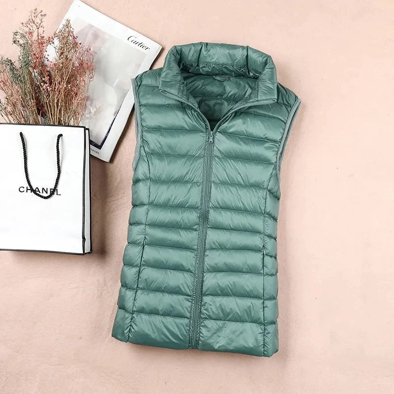 Weiße Ente Unten Jacke Frauen Weste Herbst Winter Ärmellose Weste Warme Leichte Puffer Jacke Weibliche Tops Outwear 8XL