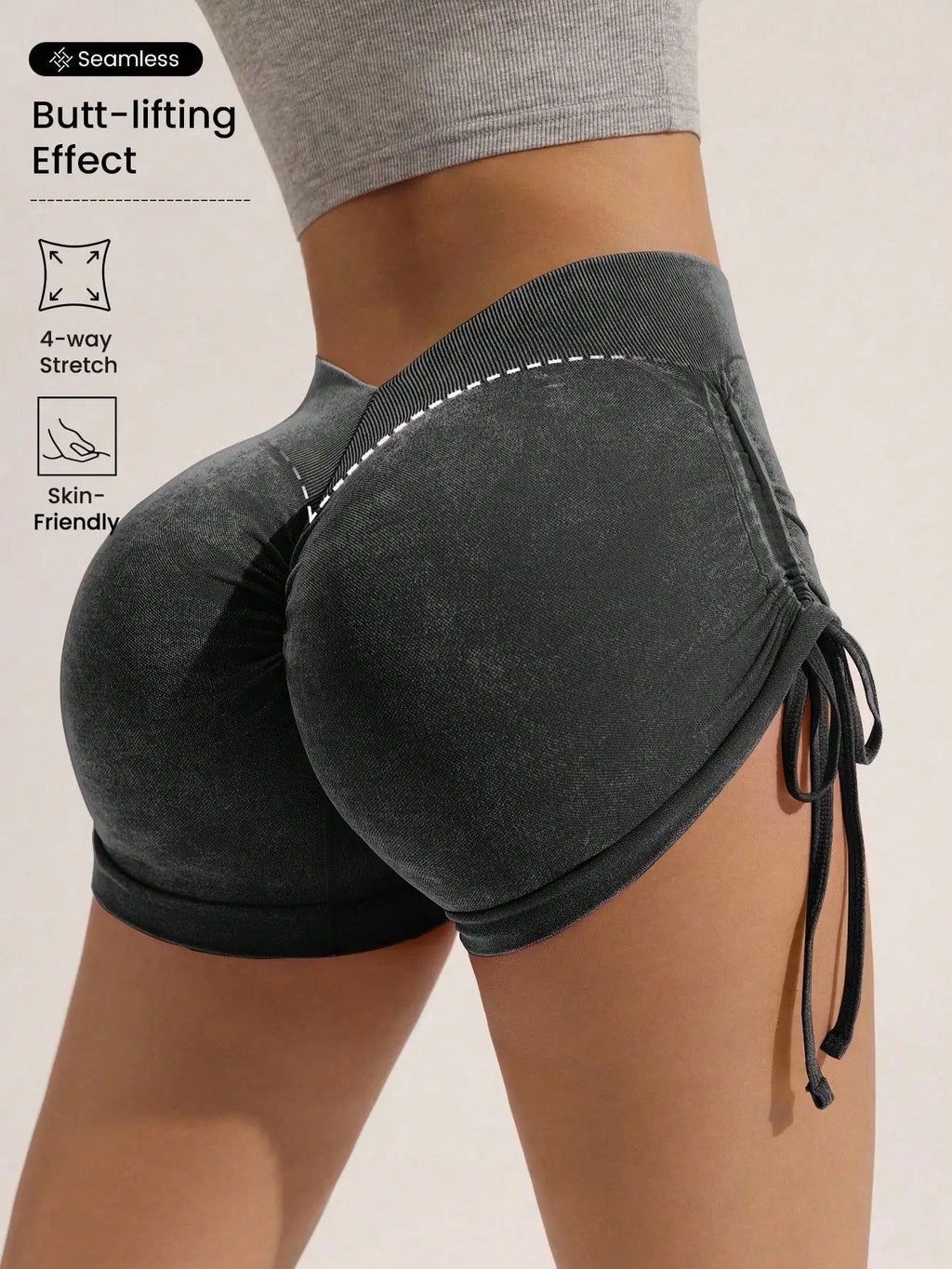 Mattierte Shorts mit Kordelzug für Damen, pfirsichfarbenes Heben des Gesäßes, Fitnessradfahren, dreiteilige Hose, Laufsport, mattierte Shorts
