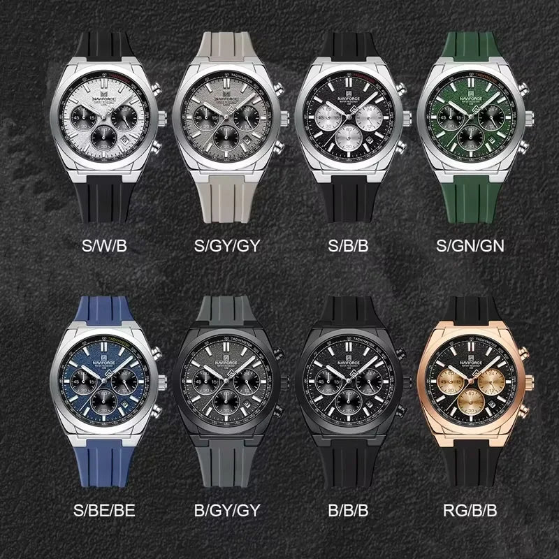 NAVIFORCE Herrenuhren, multifunktionaler Chronograph, Silikonarmband, leuchtende Zeiger, 3ATM wasserdicht, hochwertiges Original für Herren
