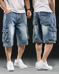 Herren Jeans shorts mit weitem Bein Multi-Pocket 7-Punkt-Arbeit Cargo Jeans Shorts Fett plus Größe Denim Shorts männlich