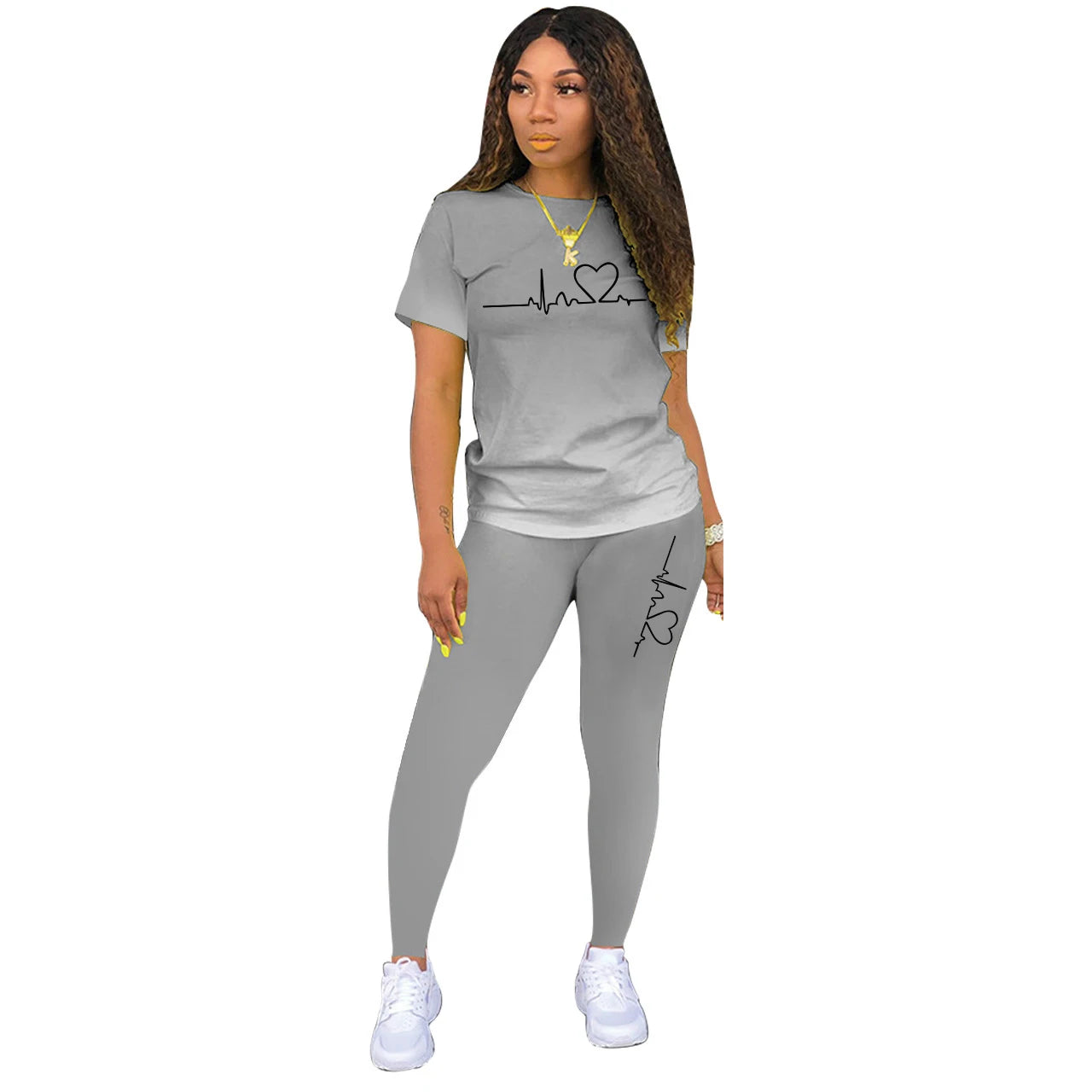 Damen Sport-Set – T-Shirt & Hose mit Print für Yoga & Gym
