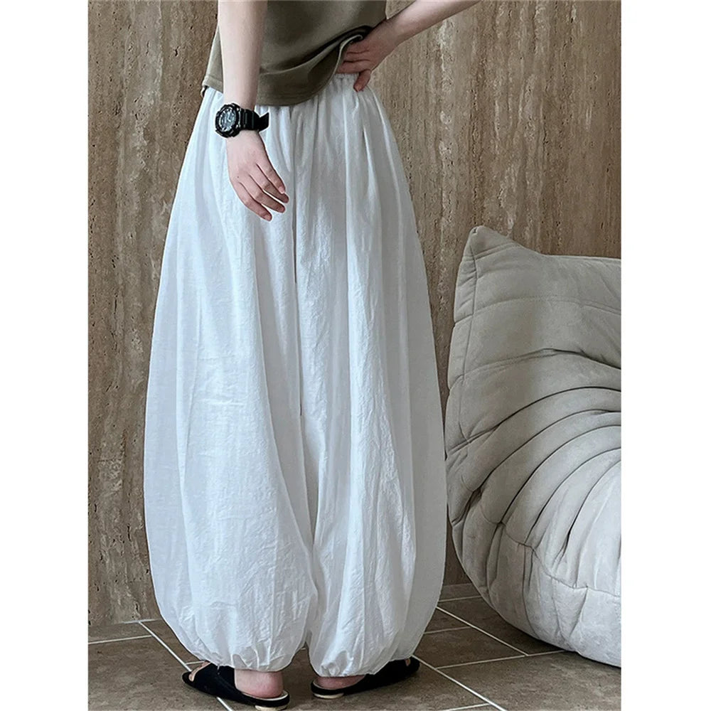 Übergroßen 2025, Neue Sommer Elegante Mode Frauen Laterne Hosen Beiläufige Lose Atmungsaktive Baumwolle Breite Bein Hosen Frauen Kleidung