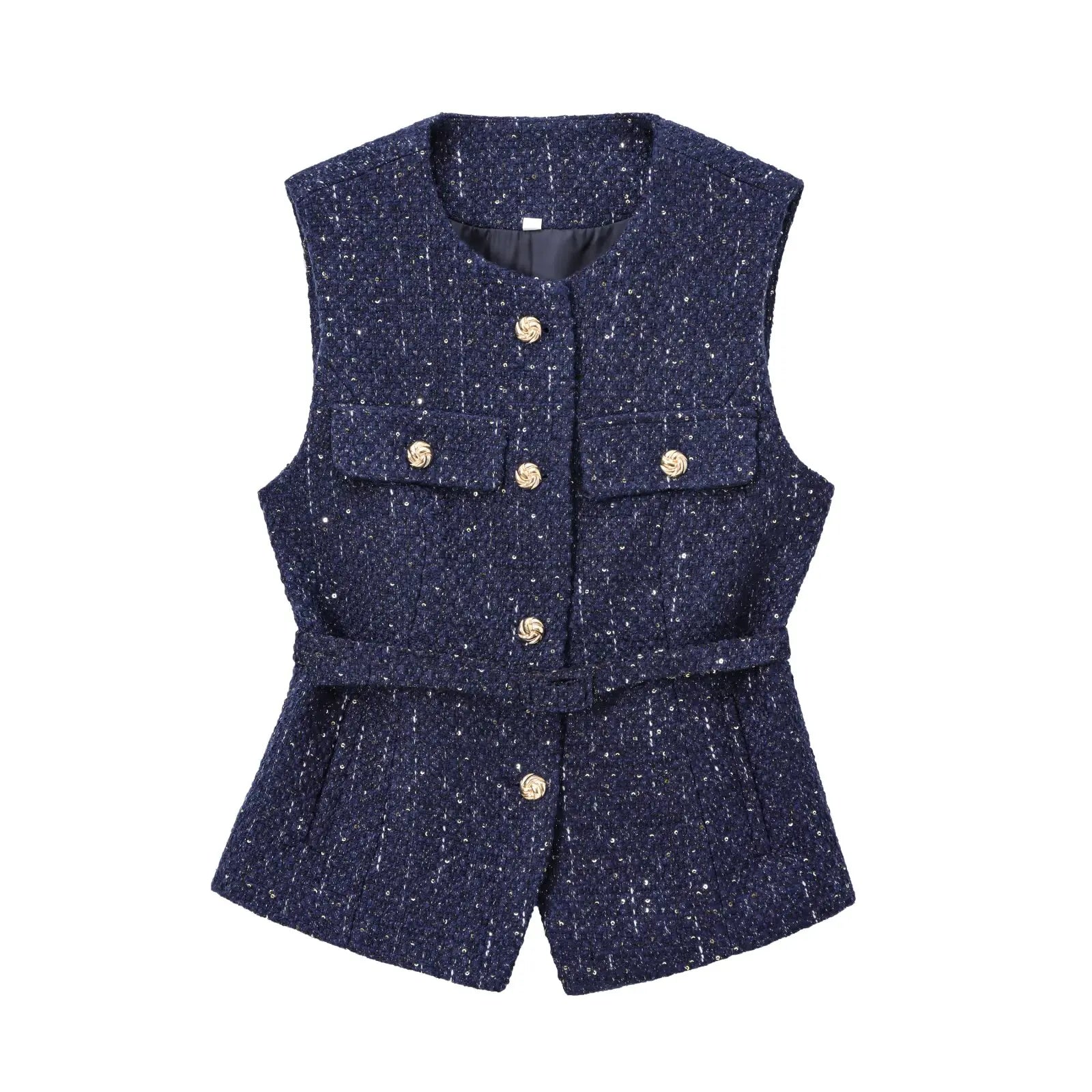 NLZGMSJ 2025 Frühling Damen Weste Top Mode mit Gürtel Slim Fit ärmellose Jacke Top für Frauen Textur Weste Top Neu