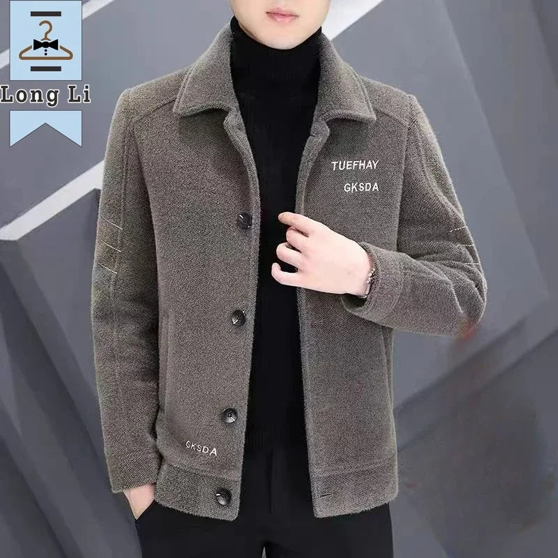 Mode Einfarbig Wolle Mantel männer Casual Plus Baumwolle Verdickt Warme Hochwertige Große größe Jacke