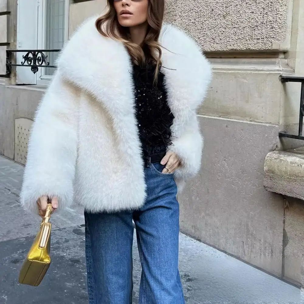 KONDALA Casual Braun Dickes Fell Jacken Frauen Langarm V-ausschnitt Herbst Winter Faux Pelz Mäntel Mode 2025, Streetwear Outwears