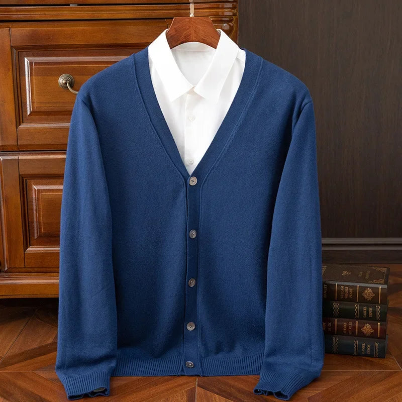 BROWON Marke Herren Pullover Strickjacke Business Casual Klassische V-ausschnitt Einfarbig Strickjacke Männer Pullover Koreanische Mode Herren Kleidung