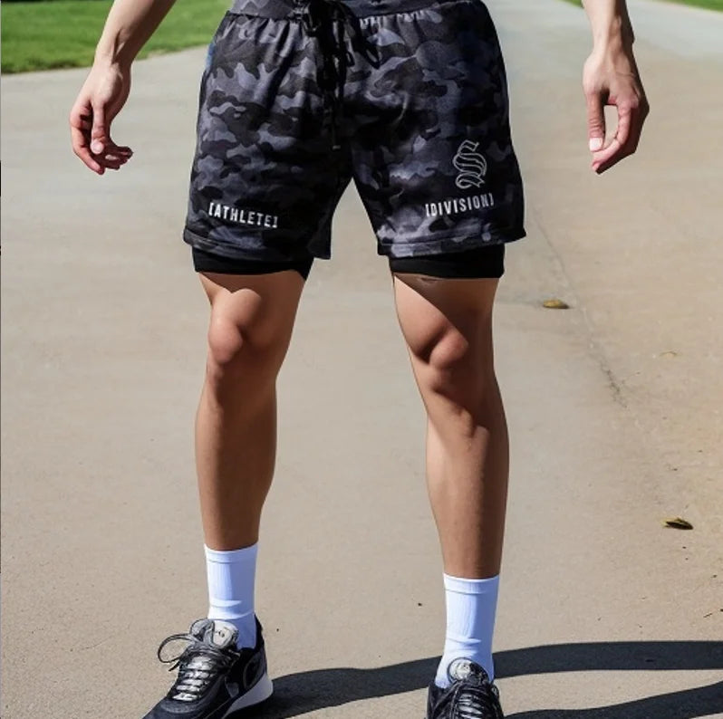NEUE 2-IN-1 Sport Laufen Lässige Atmungsaktive Shorts Männer Doppel-deck Jogging Quick Dry GYM Shorts Fitness Workout männer Shorts