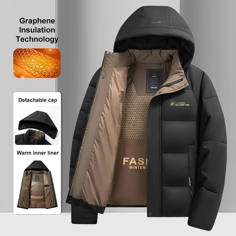 Graphene Warme Winddichte Jacke Männer Winter Neue Mode Komfortable Verdickte Outdoor Mit Kapuze Mantel Männliche Casual Kleidung