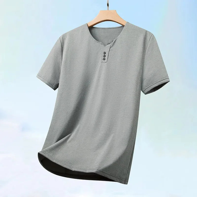 2026 neue männer Business Casual Drei Taste V-ausschnitt Kurzarm T-shirt Koreanischen Stil Sommer Komfortable Vielseitige Top