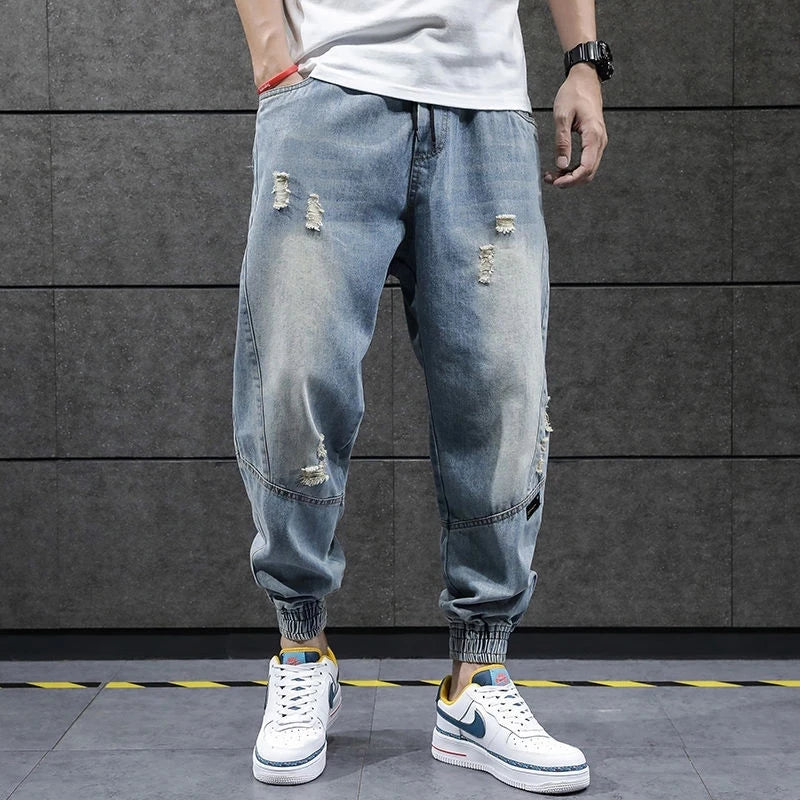 neue Hip Hop Harem Jeans Hosen Männer Lose Jogger Denim Casual Jogginghose Korea Knöchel Länge Hosen Streetwear Männliche Kleidung