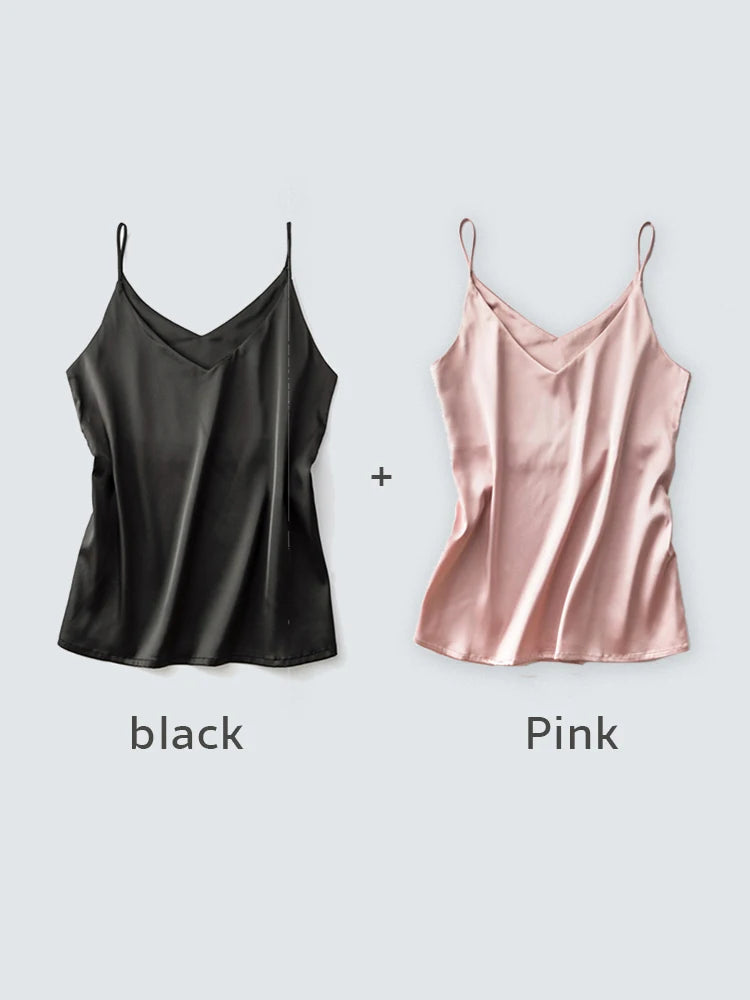 Spaghettiträger-Top für Damen, Neckholder, V-Ausschnitt, Basic, weiß, Cami, ärmellos, Satin-Seiden-Tanktops, Damen-Sommer-Unterhemd