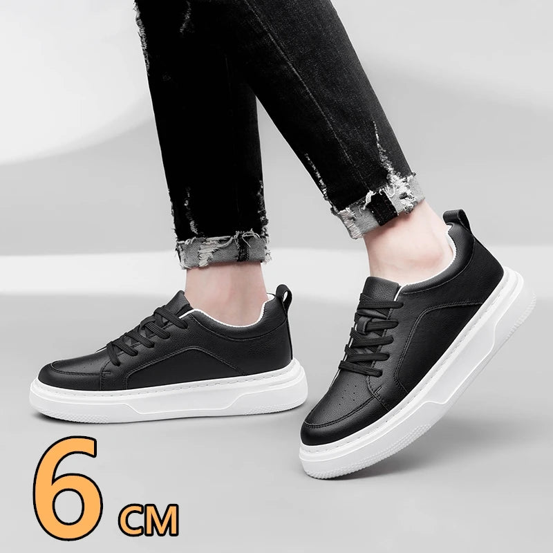 Echtes Leder, 6 cm, Höhe erhöhen, Paar-Schuhe, bequem, atmungsaktiv, Aufzug-Sneaker für Männer und Frauen, leicht, lässig, Sport