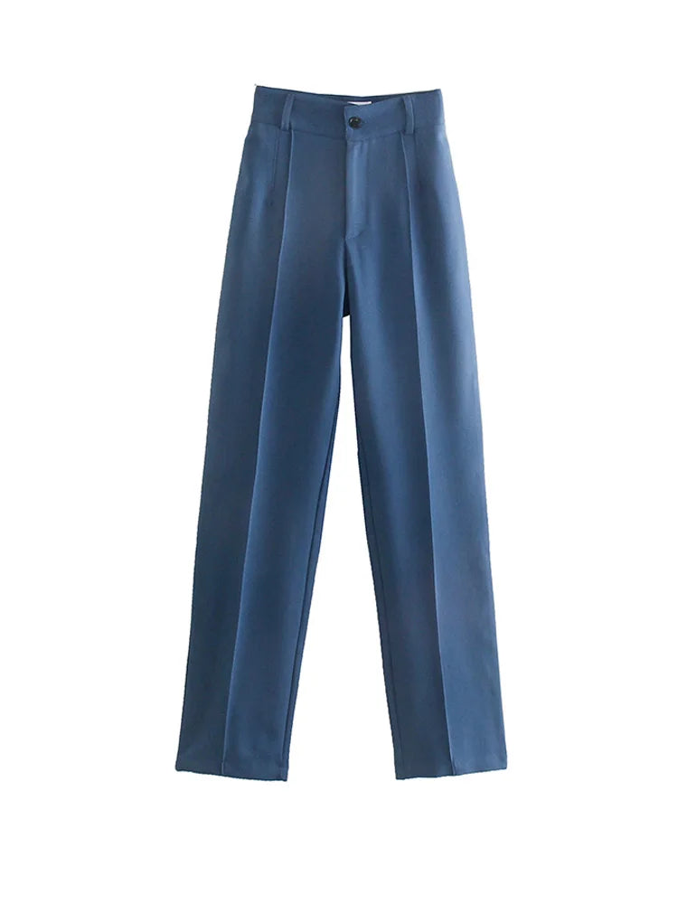 Frauen Chic Mode Büro Tragen Gerade Hosen Vintage Hohe Taille Zipper Fliegen Weibliche Hose Mujer
