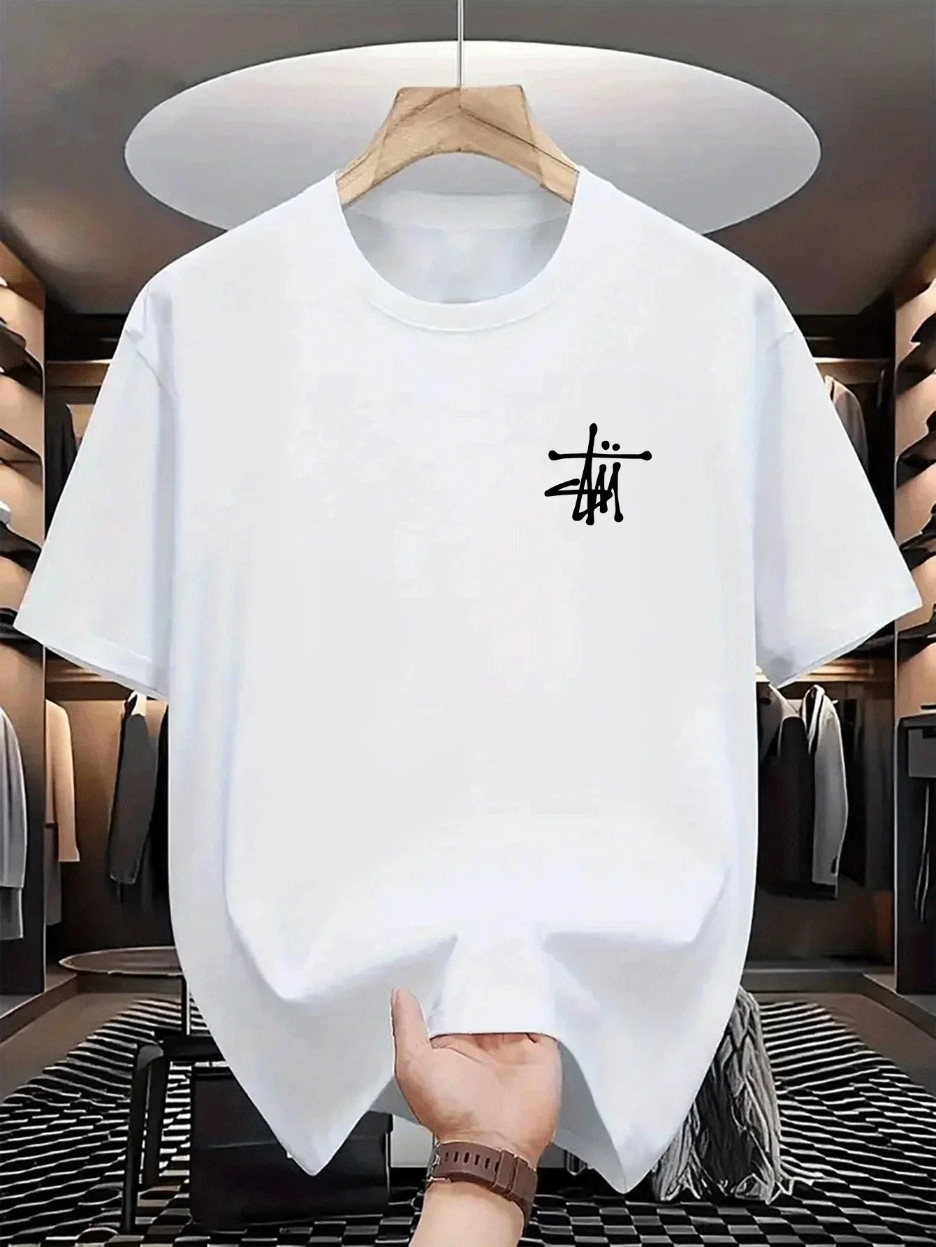 Herren-T-Shirt mit Rundhalsausschnitt, kurzen Ärmeln, sauberem Finish, stilvoll, trocken bequem, waschbar, dehnbar, leicht, modisch.