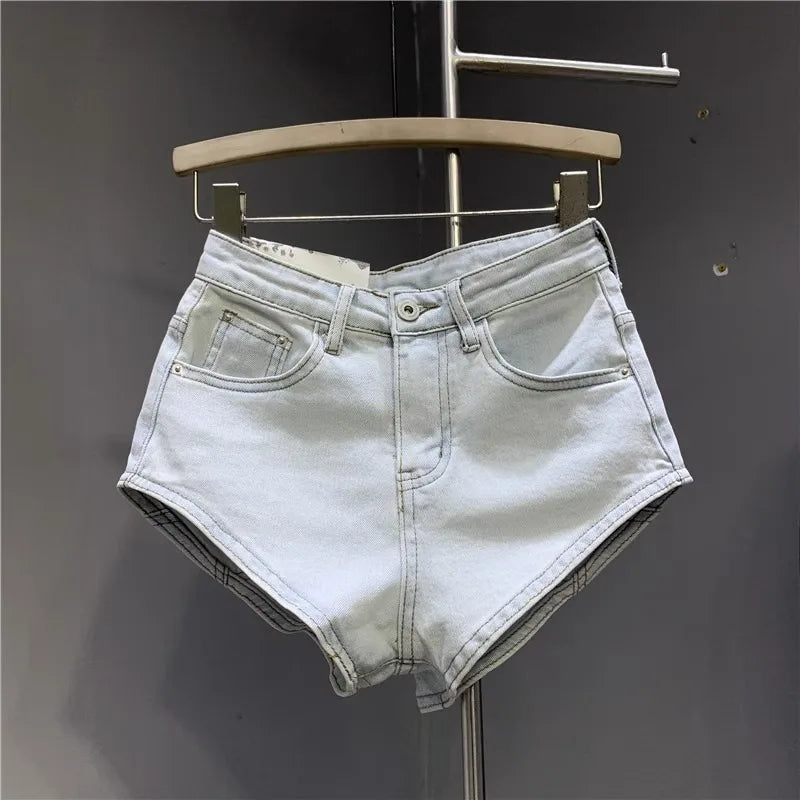 Neue koreanische Damen jeans Stretch schlanke Baumwoll-Denim-Shorts A-Linie Hot pants Damen bekleidung Himmelblau