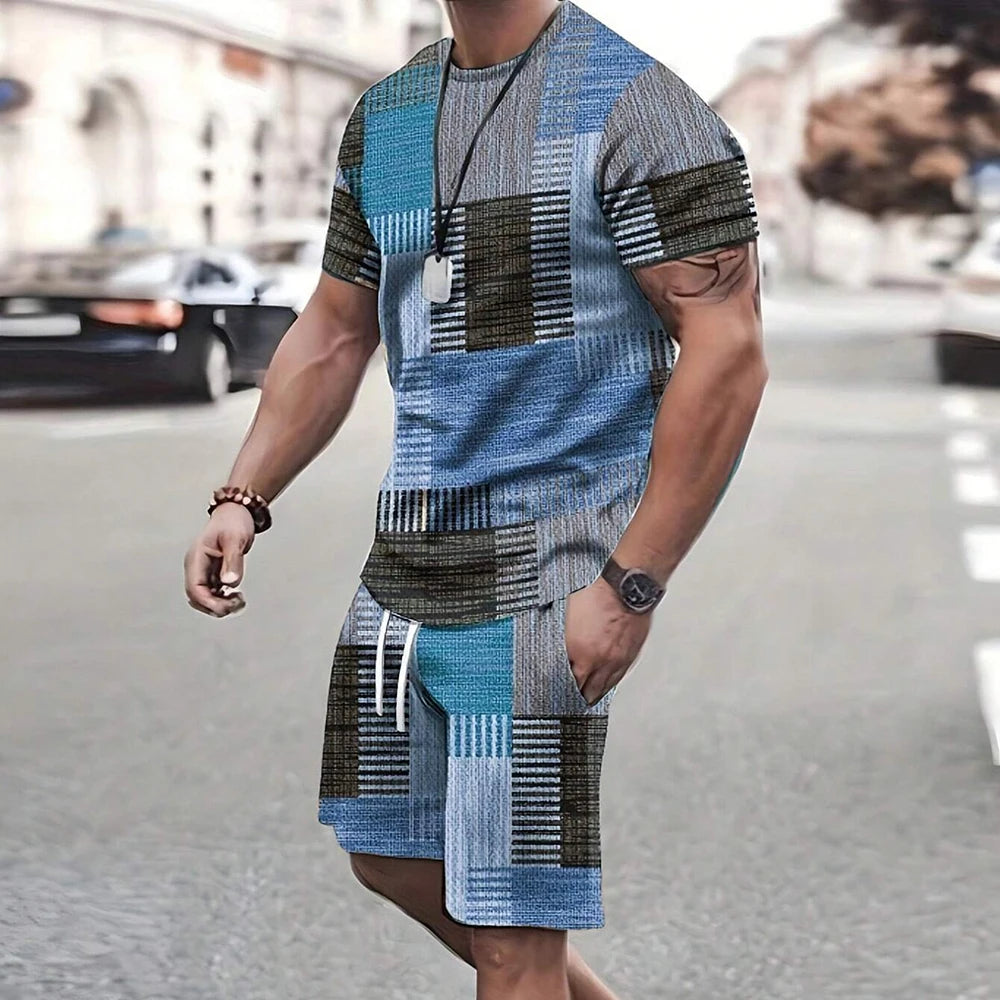 Modische neue Herren-Sportbekleidung, kurzärmelige Shorts, Anzug, lässiges T-Shirt, Shorts-Sets, Retro, kühl, atmungsaktiv, Sommer, zweiteiliges Set