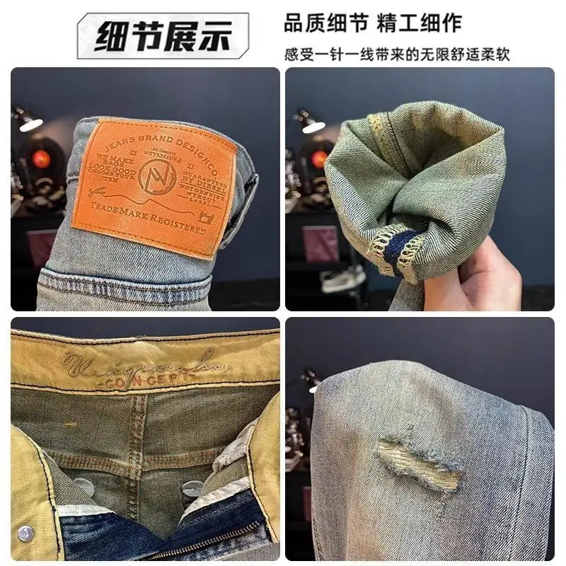Jeans für Herren Frühling und Herbst, kleine zerrissene Jeans, Herren-Vintage-Hosen, trendige Marke, Harlan-Männerkleidung, Streetwear-Kleidung