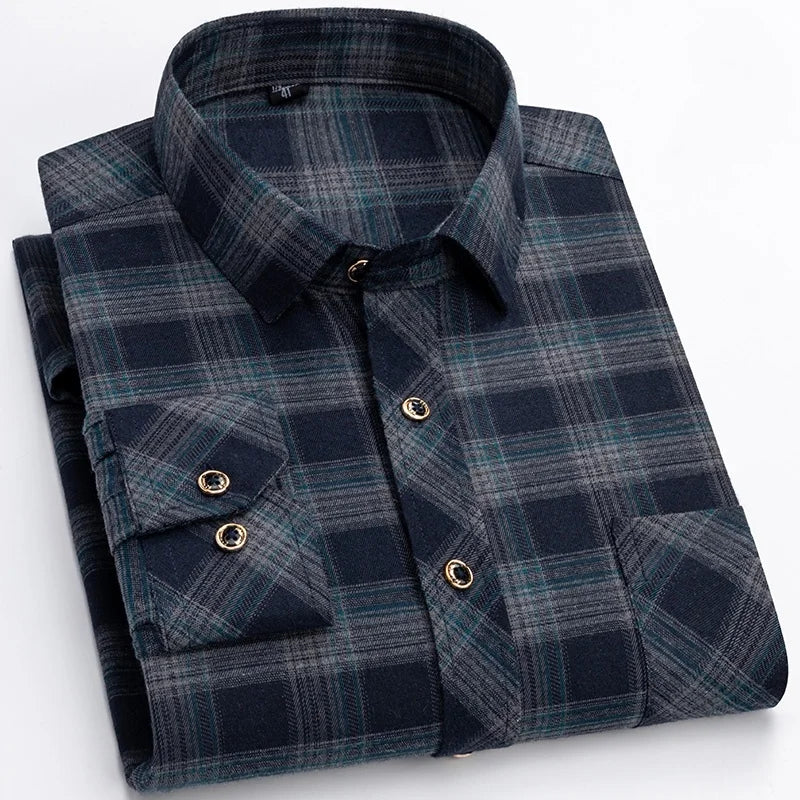 M-6XL Herren Flanell hemden aus reiner Baumwolle Langarm Single Pocket Casual Plaid dicke weiche gemütliche gebürstete Hemden Bluse Männer Kleidung