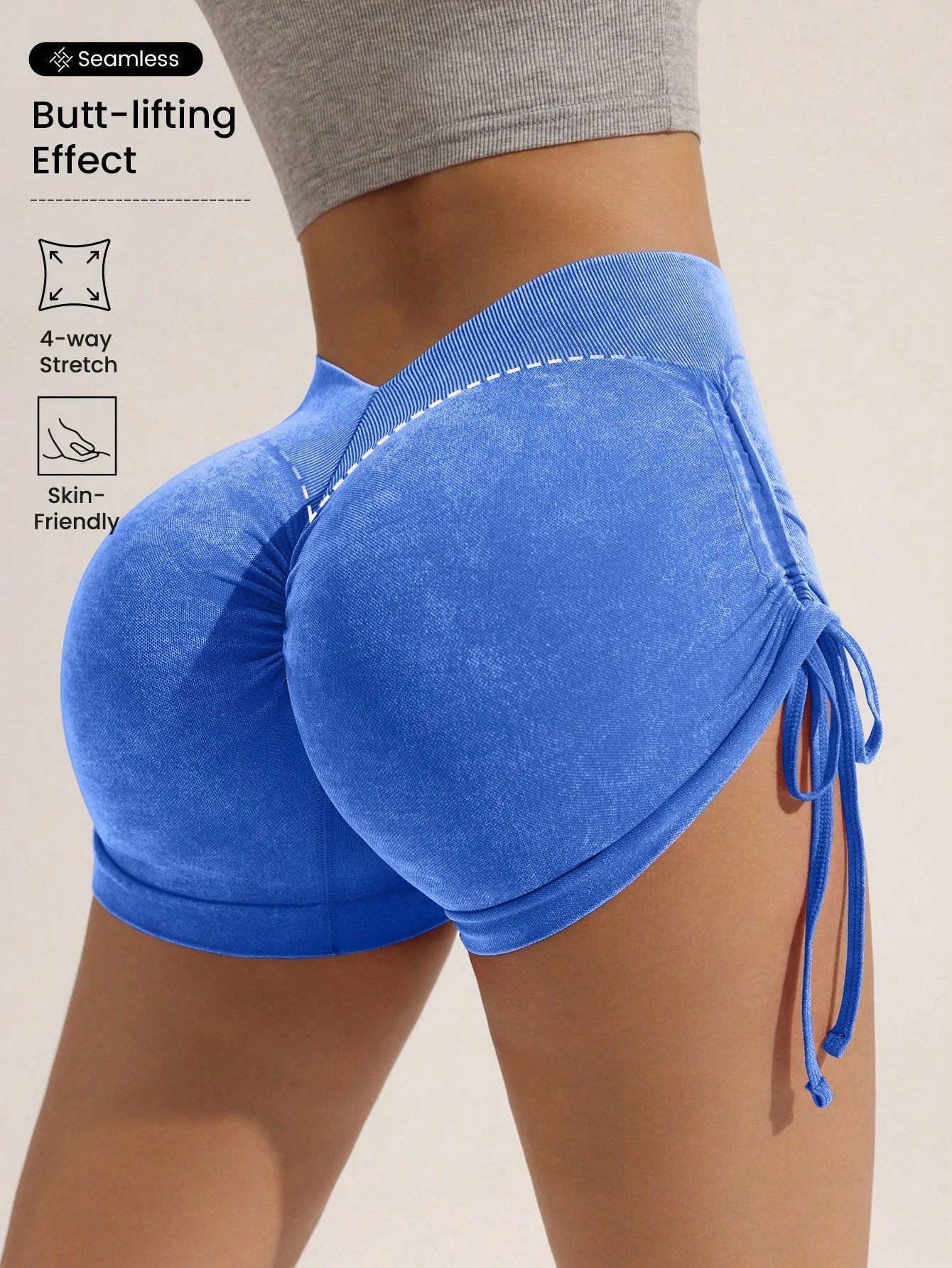 Mattierte Shorts mit Kordelzug für Damen, pfirsichfarbenes Heben des Gesäßes, Fitnessradfahren, dreiteilige Hose, Laufsport, mattierte Shorts