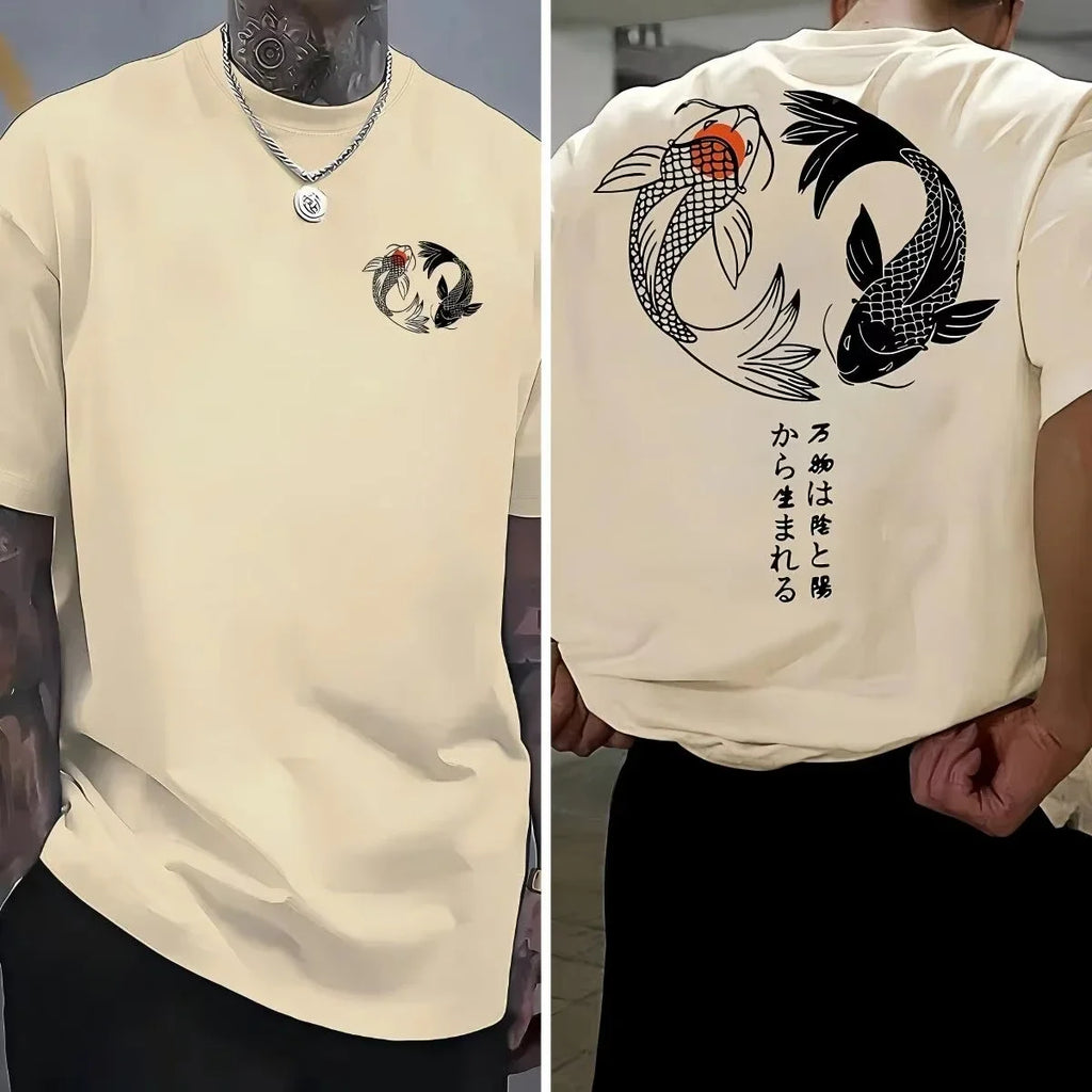 Koi Harajuku Japanisches Muster 100 % reine Baumwolle Herren T-Shirt Sommer Täglich Outdoor Sport Straße Lässig Bequem Kurzarm