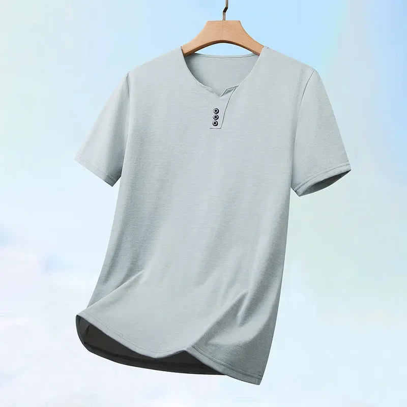 2026 neue männer Business Casual Drei Taste V-ausschnitt Kurzarm T-shirt Koreanischen Stil Sommer Komfortable Vielseitige Top