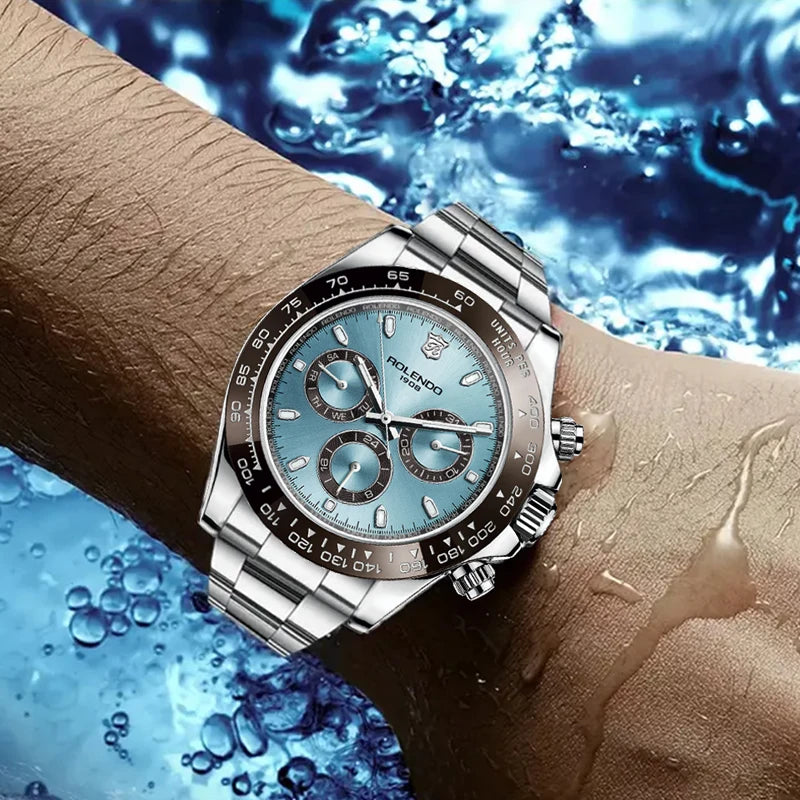 ROLENDO Luxuriöse automatische Taucheruhr für Herren, 40,5 mm, Mineralkristall, leuchtendes Datum, 30 ATM, hochwertige mechanische Herren-Armbanduhr, Geschenk