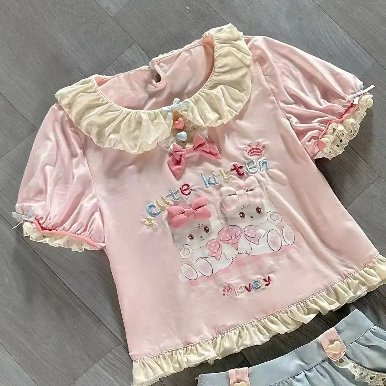 Japanische Kawaii Crop Tops Cartoon Print Harajuku Lolita Kurzarm T-shirts Frauen Y2k Ästhetische Dünne T Vintage Fee Grunge