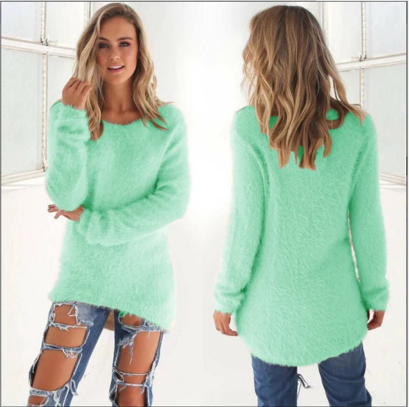 2026, Plus Größe Frauen Warme Pullover Einfarbig O Hals Lose Gestrickte Pullover Lange Pullover Casual Bluse Dame Oversize Kleidung