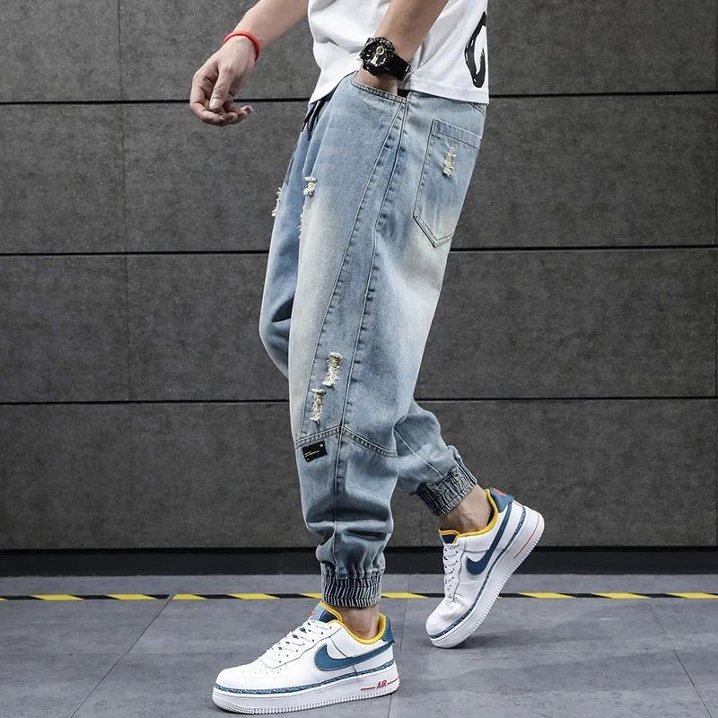 neue Hip Hop Harem Jeans Hosen Männer Lose Jogger Denim Casual Jogginghose Korea Knöchel Länge Hosen Streetwear Männliche Kleidung