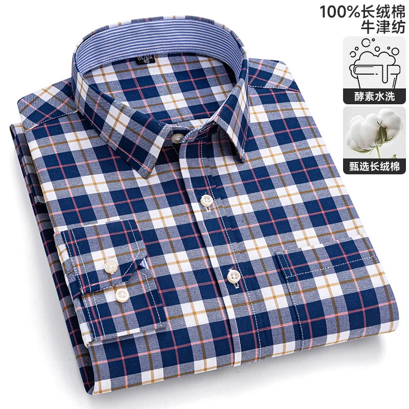 S-6XL Oxford-Hemden für Herren, langärmelig, reine Baumwolle, einfarbig, gestreift, Freizeit, bestickt, Pferd, Streetwear, Business, einfarbig, Büro, 6XL