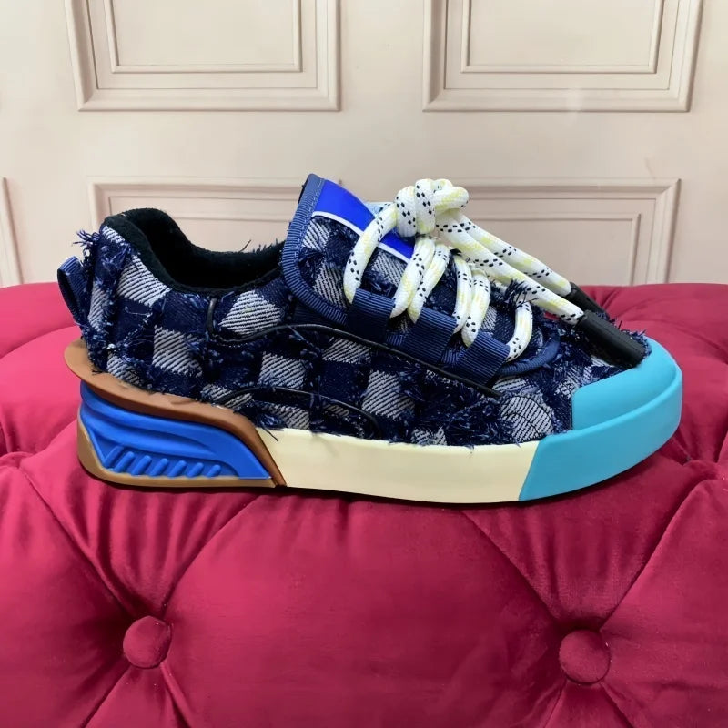 Concise Männer Casual Echtes Leder Turnschuhe Atmungsaktive Mischfarbe Flache Plattform Patchwork Schuhe Sport Täglichen Gehen